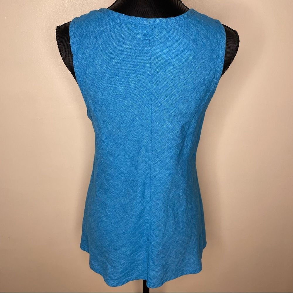 Flax Linen Top Sleeveless Tank Lagenlook Coastal Beach New Blue Size Small - Picture 4 of 7